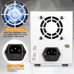 DC Bench Power Supply Variable, Adjustable Power Supply 30V 10A,Coarse and Fine Adjustment for Anodizing Kit,Electroplating,Battery Powered