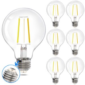 e energetic lighting dimmable g25 led bulb, 4.5w led filament light bulbs, clear glass round light bulb, 3cct, 2700k/3500k/5000k, 500lm high brightness, 60 w equivalent, e26 base, 6 pack