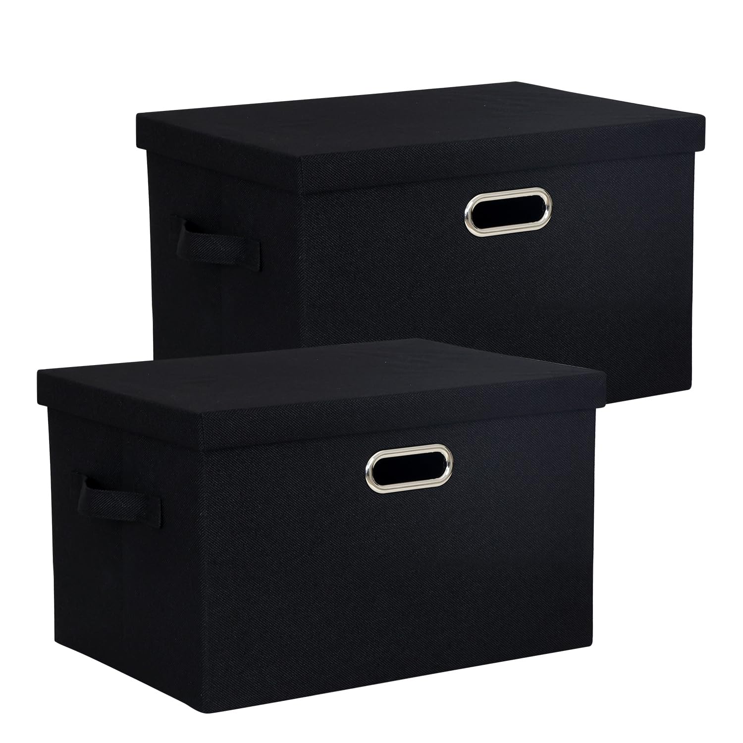 BinWhiz Storage Bins with Lid, Fabric Cube Bins Organizer Basket, Foldable Storage Box Containers with Handles for Closet Shelf Home Office Utility Room, 2-Pack (Small Size: 15x11x8.3 Inch, Black)