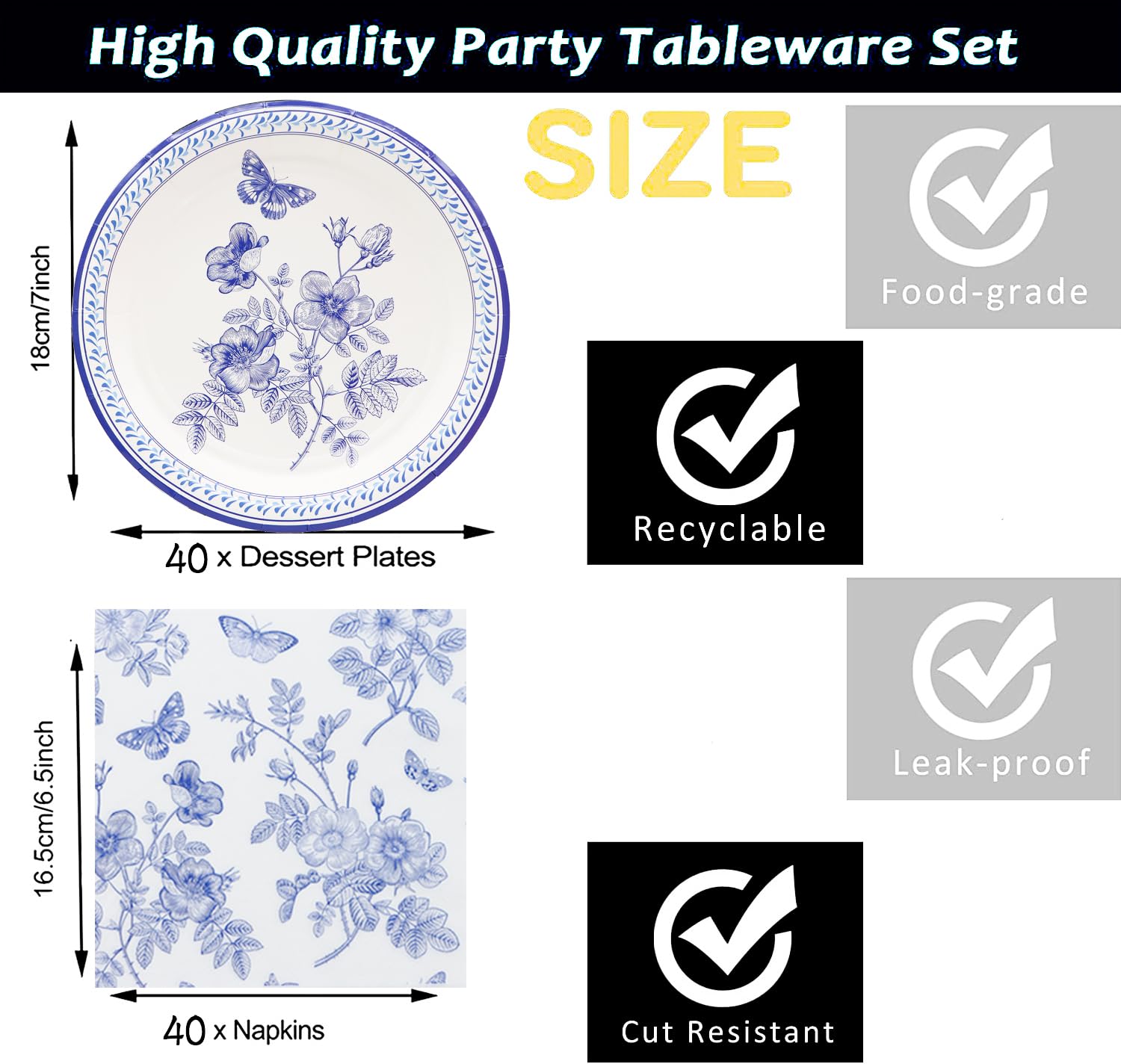 80 Pcs Blue White Flower Party Supplies Blue and White Floral Set 7"Blue White Floral Paper Plates Napkins for Floral Party Theme Bridal Shower Wedding Tea Party Floral Birthday Party Decor |Serves40