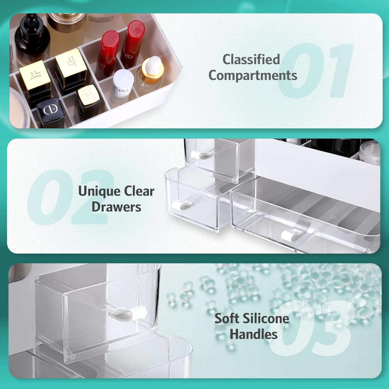 Makeup Organizer for Vanity - Skincare Organizers with Clear Drawers, Large Make Up Organizers and Storage, Bathroom Countertop Makeup Holder, Bedroom Desk Organizer for Cosmetics, Skin Care, Perfume