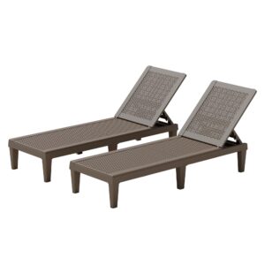 Greesum Outdoor Chaise Lounge Chairs Set of 2 with Adjustable Backrest, Waterproof PE Easy Assembly, Lightweight for Patio, Poolside, Beach, Yard, Dark Brown