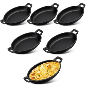 mifoci 6 pcs 16 oz 8.7'' x 4.7'' oval serving dish mini cast iron skillet cast iron baking pan sizzling plate matte black gratin cookware for home restaurant kitchen food service barbecue