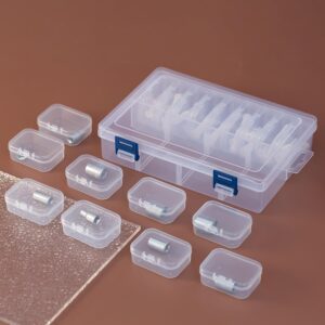 Gagee Bead Organizer Box, 19 Pieces Small Storage Containers,Mini Clear Cute Bead Storage organizer with Lids and Rectangle Clear Craft Supply Case