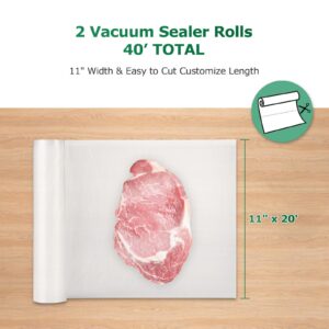 FRESKO Vacuum Sealer Bags Rolls, 4 Packs 2 Rolls 11" x 20' and 2 Rolls 8"x20' Customized Size Storage Bags with BPA Free, Heavy Duty Food Bags for Meal Prep and Sous Vide Cooking