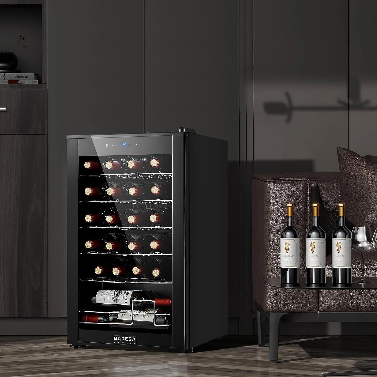 BODEGACOOLER 24 Bottle wine fridge, Compressor Wine Cooler for Red, White or Champagne, Mini Fridge with 41-64.4°F Digital Temperature Control, Wine cooler for home.