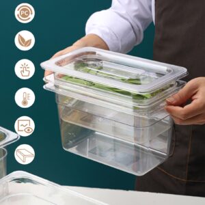 6 Pack 4'' Deep Plastic Clear Food Pan with Lids,Commercial Stackable Polycarbonate Pan with Capacity Indicator,Acrylic Food Storage,Restaurant Supplies for Kitchen (1/4 Size 4''Deep)