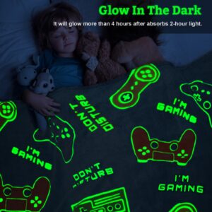 Glow in The Dark Gamer Gaming Blanket Gifts Toys for Kids Boys 1-14 Years Old Birthday Christmas Valentine's Gift Toddler Teens Boyfriends Game Controller Presents Throw Game Room Decor Grey 50"x 60"