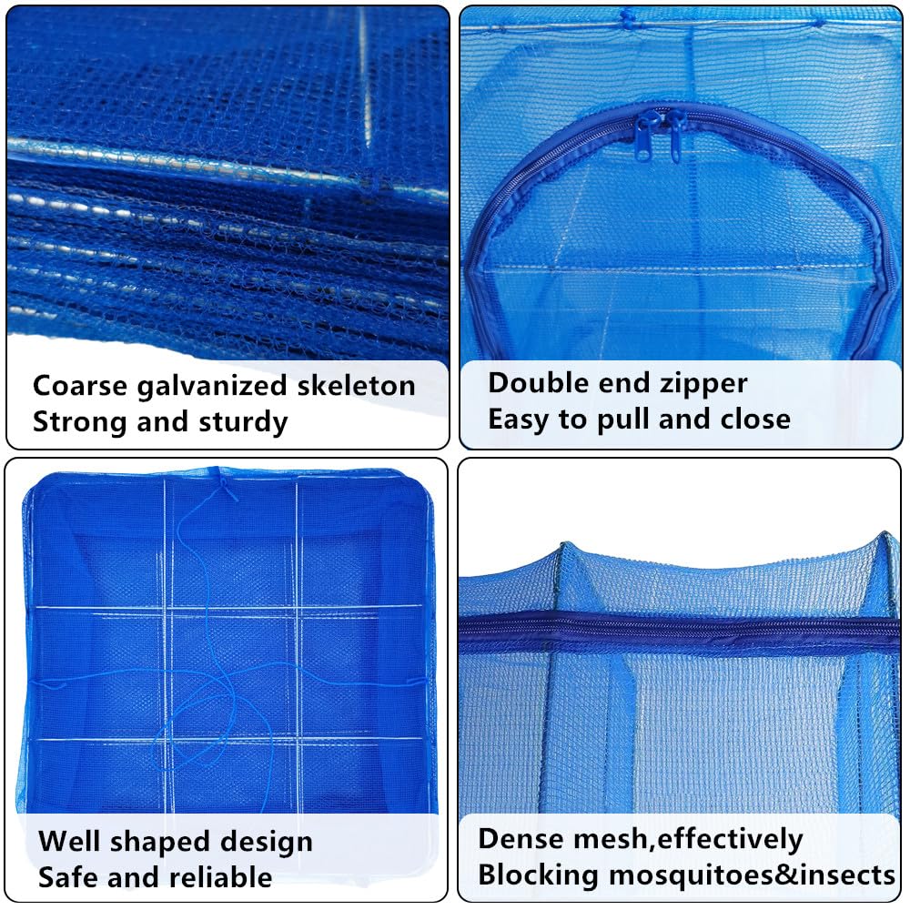 EarfnBabi Drying Rack Foldable Fishing Mesh 6 Layers Hanging Drying Fish Net Foldable Nylon Netting Dryer, for Seeds Fish Vegetables Fruit Herb Food Clothes, Zipper Opening Blue 19.68"x19.68"x37.4"