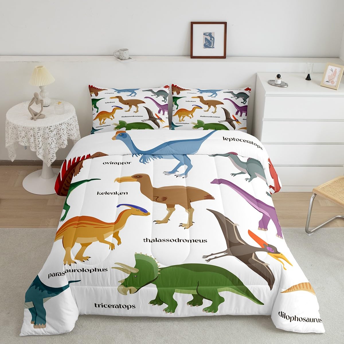 Erosebridal Dino Comforter Set for Kids Boys Girls,Dinosaur Bedding Set Twin,Set of Ancient Dinosaur Bedding Comforter Sets,Jungle Animal Duvet Insert with 1 Pillowcase