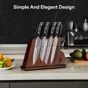 Piklohas Kitchen Knife Sets for Kitchen with Block, 17 Pieces with Magnetic Knife Holder, German High Carbon Stainless Steel Damascus Pattern Chef Knives Set with Sharpener, Steak Knives