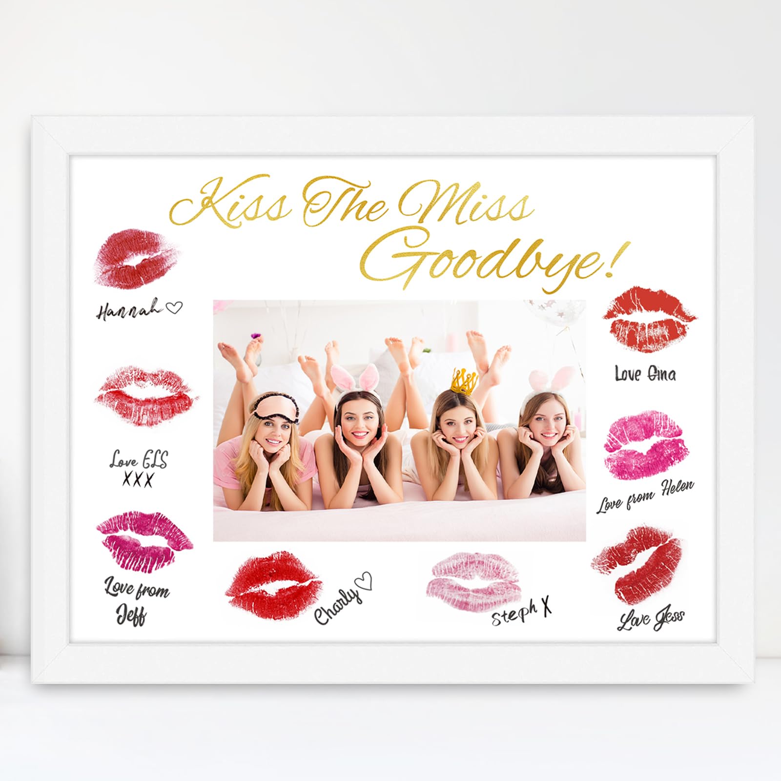 Bachelorette Party Decorations - Framed Kiss The Miss Goodbye Party Decor - 9''X12.6'' Photo Bridal Shower Centerpiece Hen Night Games Party Supplies Gift