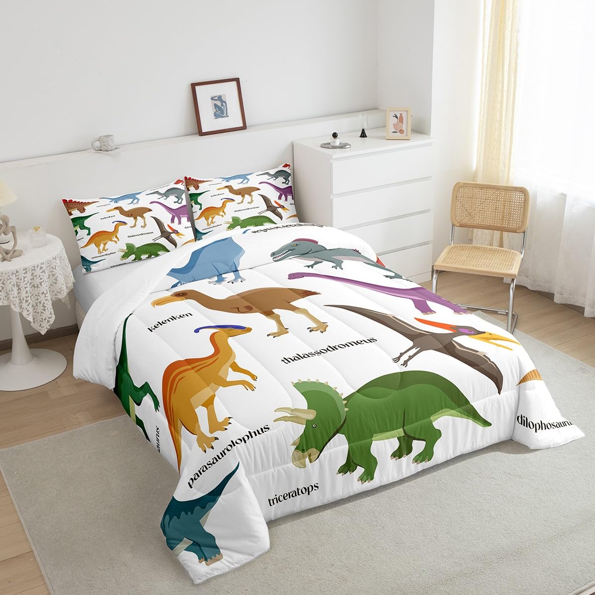 Erosebridal Dino Comforter Set for Kids Boys Girls,Dinosaur Bedding Set Twin,Set of Ancient Dinosaur Bedding Comforter Sets,Jungle Animal Duvet Insert with 1 Pillowcase