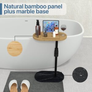 Bathtub Tray Table with Mable Base, Freestanding Bath Tray Tub Caddy for Tub Against Wall, Bathtub Shelf Hot Tub Table for Luxury Bath Home Spa Bath Accessories