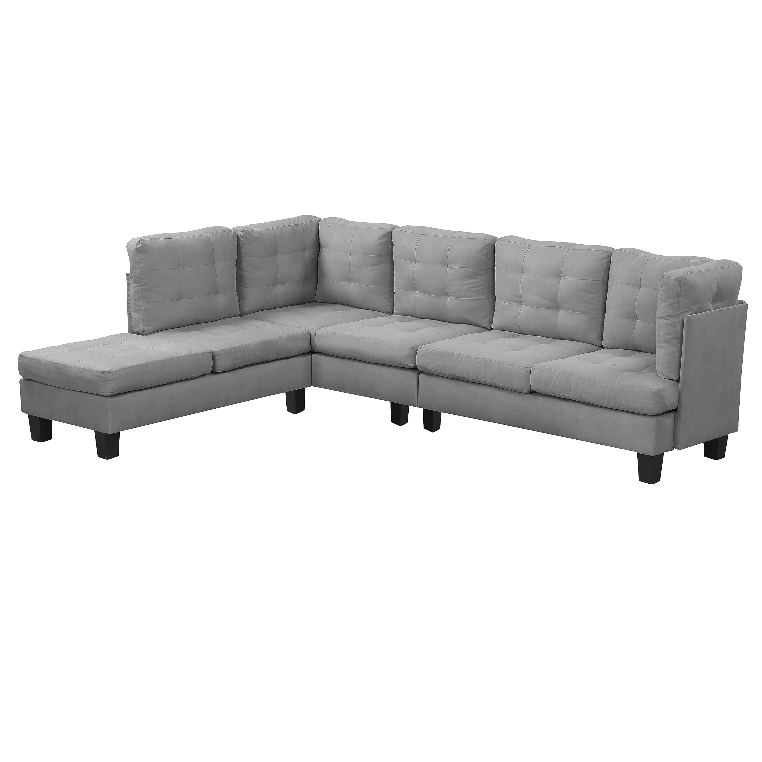 Casa Andrea Milano Modern Sectional Sofa L Shaped Couch with Reversible Chaise, Large Living Room Furniture, Grey