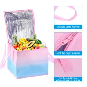 PATIKIL Insulated Grocery Bag, Non-woven Fabric Food Delivery Tote Thermal Cake Carrying Bags Food Container for Home Office Restaurant, 30cmx30cmx27cm, Pink Blue