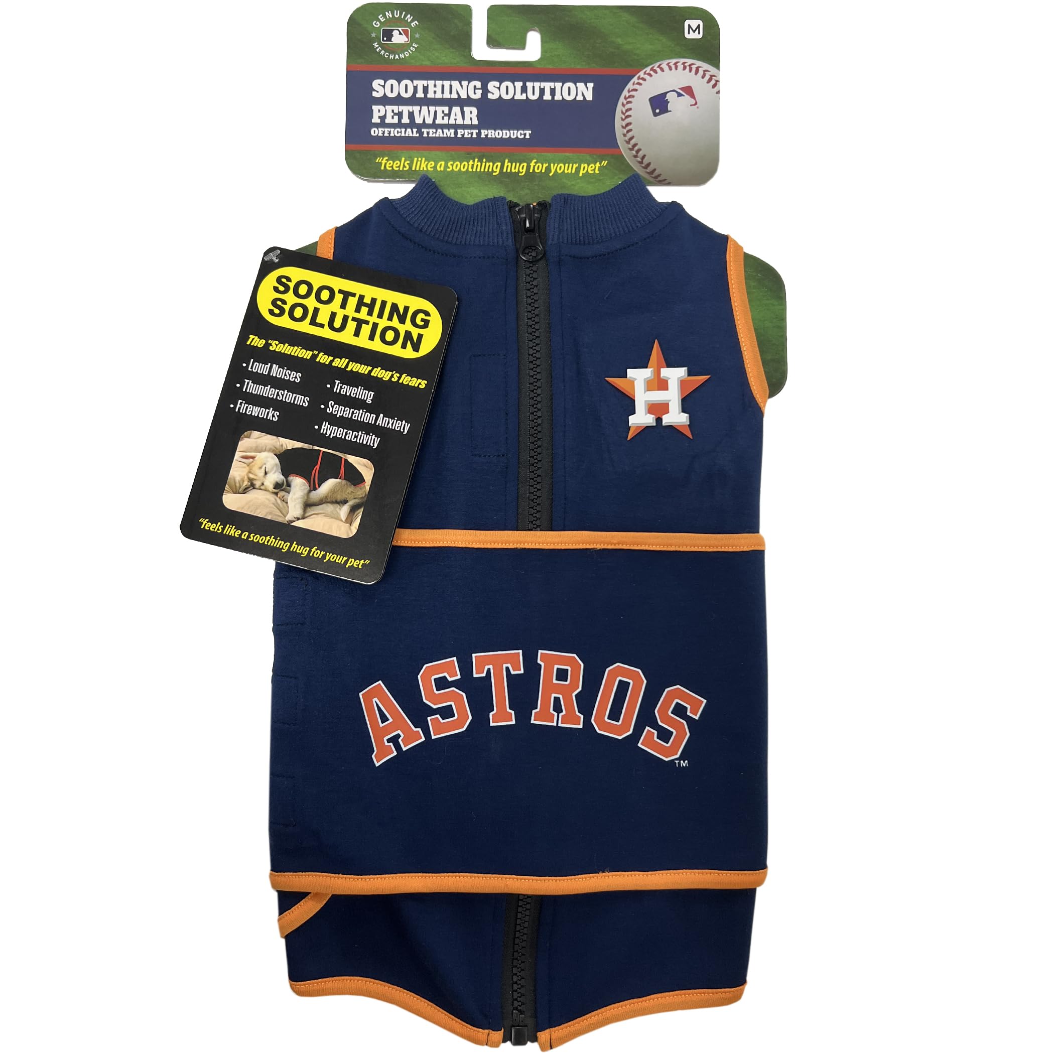 MLB Houston Astros Dog Anxiety Shirt Calming Soothing Solution Vest, for Dogs & Cats with Anxiety, Fears, Fireworks, Loud Noises, Dark, Lonely Keeps Dogs Calm & Feeling Safe, Relaxing Jacket, Large