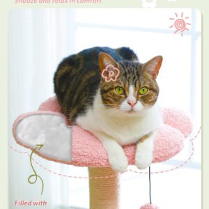 MUTTROS Flower Cat Tree with Large Metal Frame Hammock, 35" Cute Cat Tower with Sisal Scratching Posts for Small Indoor Cats, Cat Condo with Pink Top Perch for Kittens, Pink