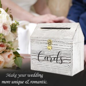 ELLDOO Wooden Wedding Card Box with Heart Lock, Rustic Gift Boxes, House Shape with Slot Decorative Wishing Card Holder Box for Wedding Receptions, Baby Shower, Birthday, Graduation, White