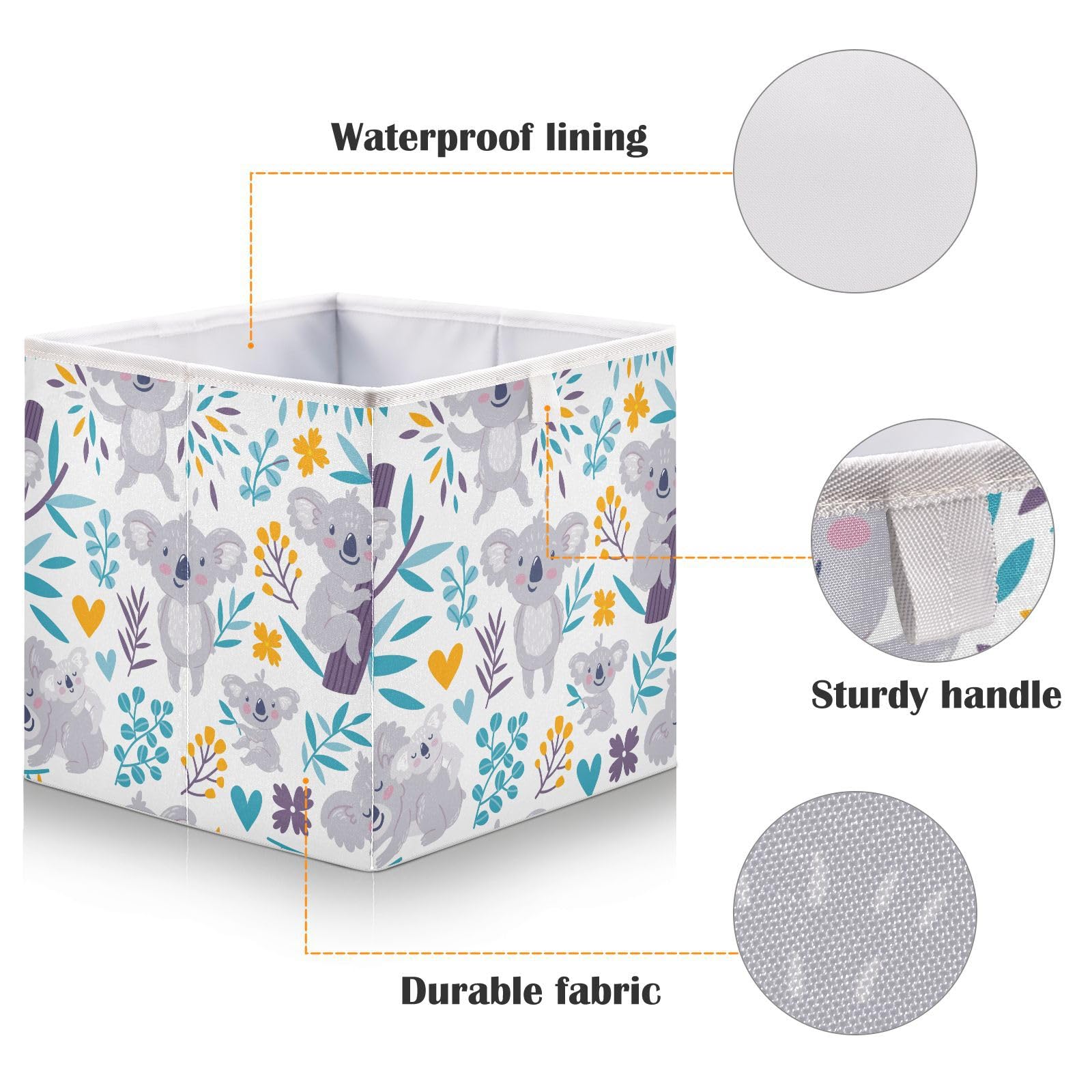 Emelivor Cute Koala Rectangle Storage Bins Fabric Storage Cube Large Foldable Storage Baskets Cloth Box Containers for Shelves Closet Living Room Cloth Decorative,16 x 11inch