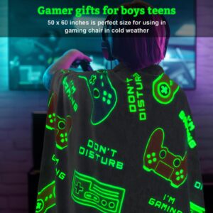 Glow in The Dark Gamer Gaming Blanket Gifts Toys for Kids Boys 1-14 Years Old Birthday Christmas Valentine's Gift Toddler Teens Boyfriends Game Controller Presents Throw Game Room Decor Grey 50"x 60"