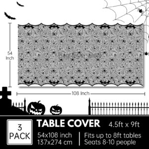 3 Pcs Halloween Spider Web Tablecloth Plastic Black Disposable Rectangle Scary Bat Table Cloths for Birthday Party Decoration Supplies 54 * 108 Inch