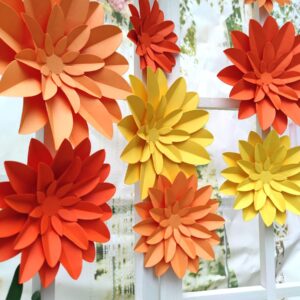 Mybbshower Orange Flower (9 inch-6 inch) for Fall Autumn Thanksgiving Harvest Party Wall Wedding Backdrop Bridal Shower Centerpieces Home Wall Decor Pack of 9