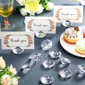 Fulmoon 150 Pcs Diamond Table Number Holders Acrylic Place Card Holder Crystal Tabletop Card Stand for Wedding Party Baby Shower Table Centerpieces Decoration, Clear