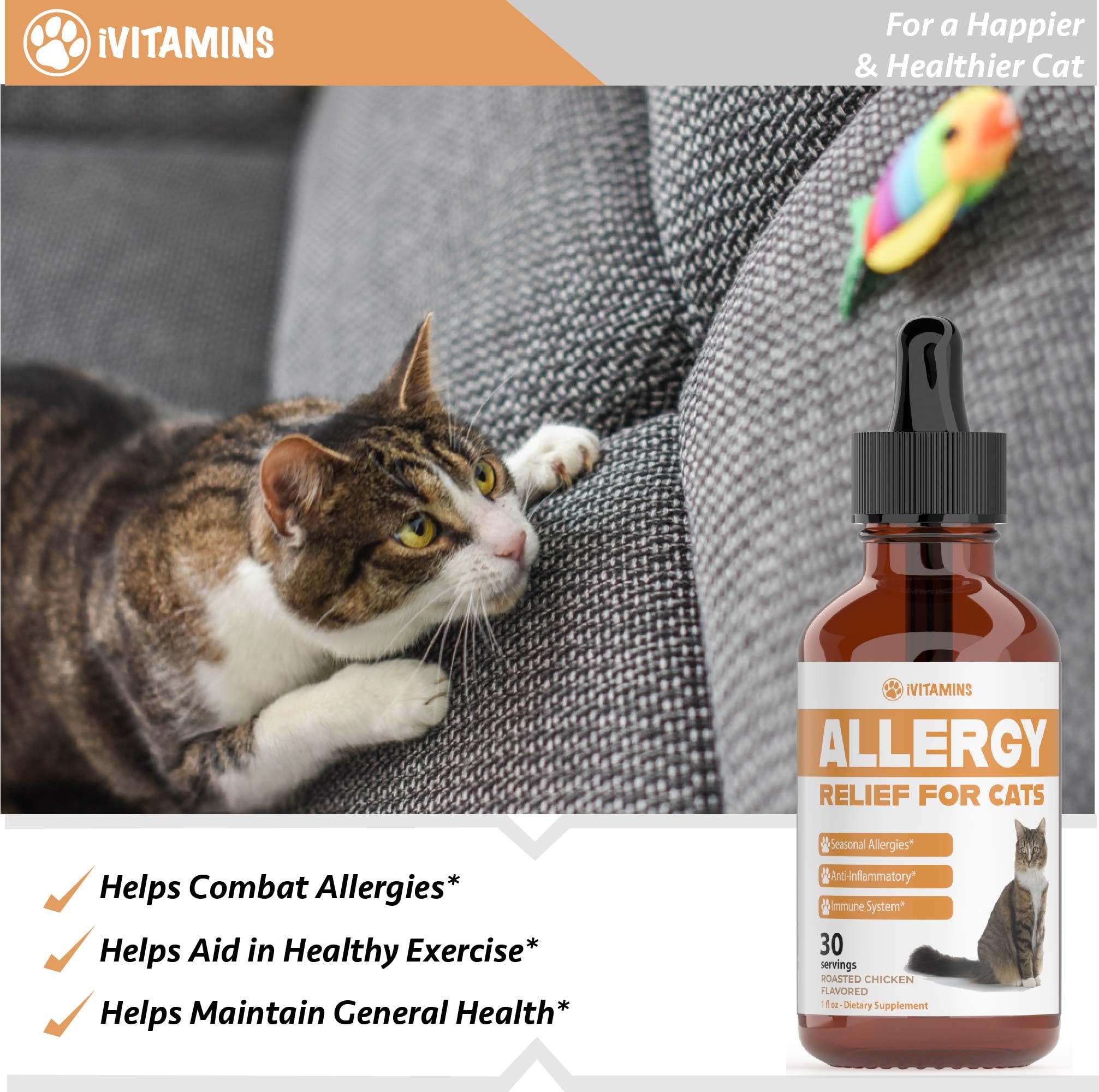 Allergy Relief for Cats | Helps to Naturally Support Allergy & Itch Relief for Cats | Cat Allergy | Cat Itch Relief | Cat Itchy Skin Relief | Cat Allergy Relief for Cats | Cat Supplements & Vitamins