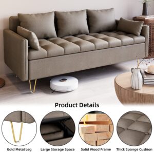 GAOMON Faux Leather Sofa, Couches with Metal Gold Legs, Lift-up Storage Box, and Hand Stitched Details - Versatile for Living Room or Bedroom in Dark Brown