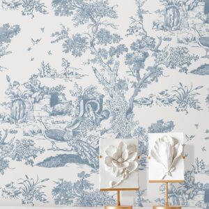 Peel and Stick Wallpaper Blue and White Wallpaper Toile Removable Self-Adhesive Wallpaper for Bedroom Bathroom Vintage Contact Paper for Walls Covering 16In×78.7In