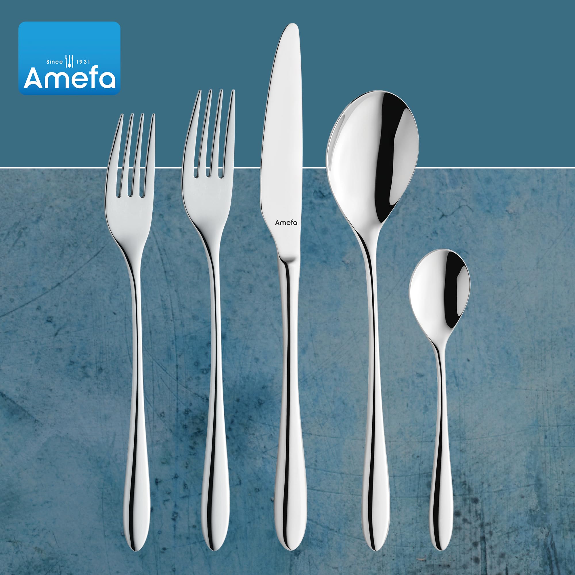 Amefa Cuba 20-piece Premium 18/10 Stainless Steel Flatware Set, High Gloss Mirror Finish, Silverware Set Service for 4, Dishwasher Safe, Rust resistant Cutlery.