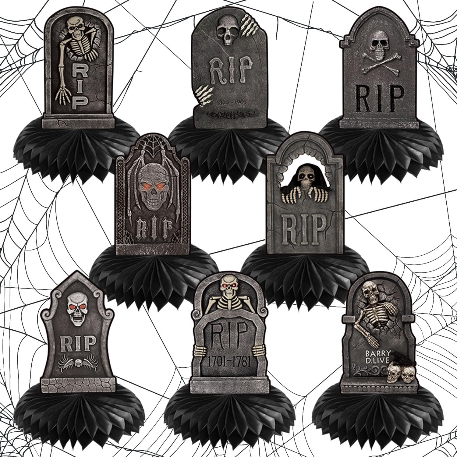 8pcs Halloween Tombstone Centerpiece Decorations Rip to My 20s bachelorette Honeycomb Centerpieces Funeral for My Youth 30th Birthday Skull Gothic Party Supplies