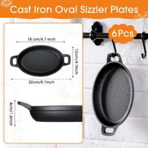 Mifoci 6 Pcs 16 oz 8.7'' x 4.7'' Oval Serving Dish Mini Cast Iron Skillet Cast Iron Baking Pan Sizzling Plate Matte Black Gratin Cookware for Home Restaurant Kitchen Food Service Barbecue