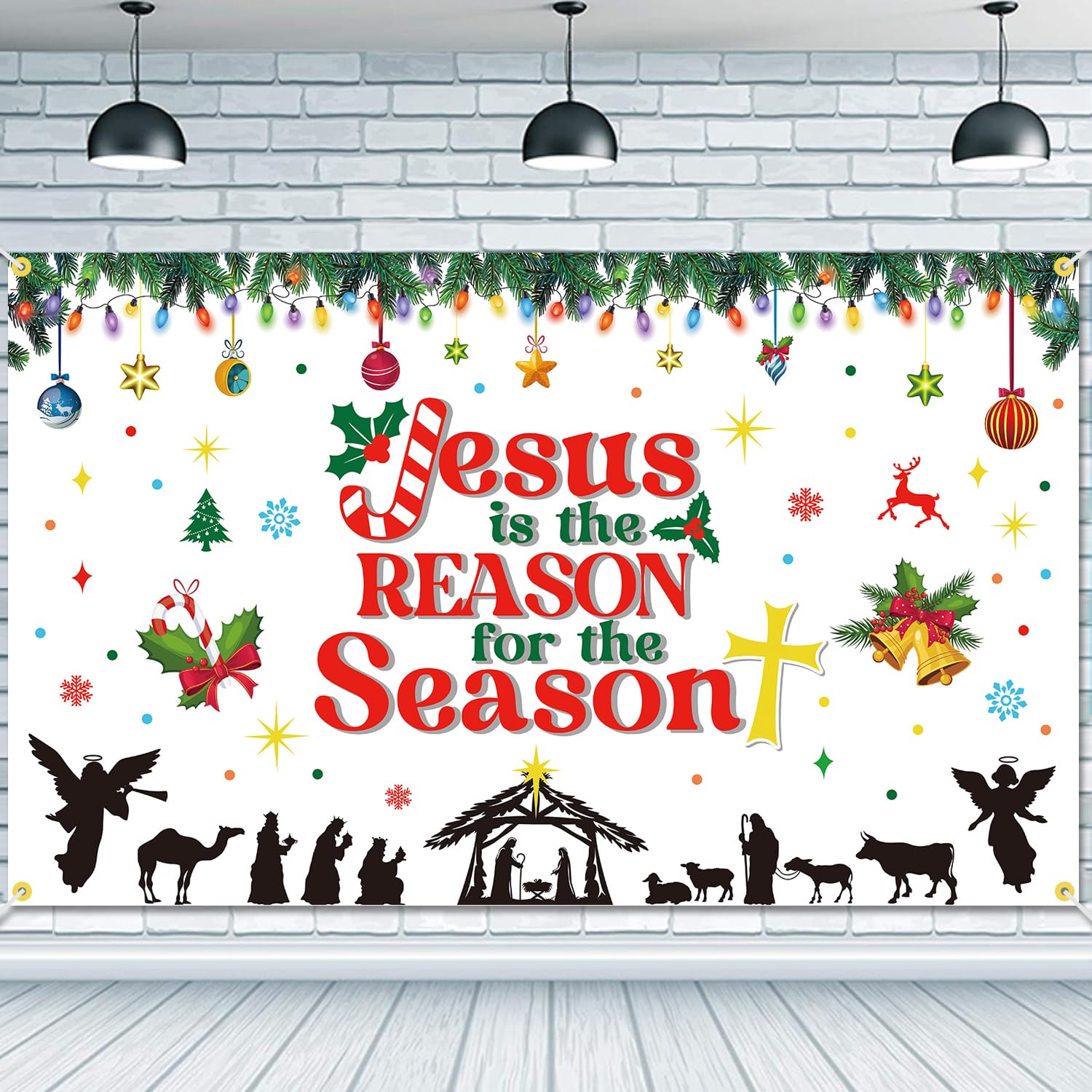 JKQ Jesus is The Reason for The Season Backdrop Banner 73 x 43 Inch Large Christmas Holiday Nativity Scenes Birth of Jesus Background Banner Religious Christmas Holy Nativity Party Decorations