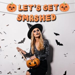 HOUSE OF PARTY Let's Get Smashed Halloween Banner - Indoor Halloween Party Decoration with Pumpkin Designs - Perfect for Mantle, Halloween Party Favors and Decorations