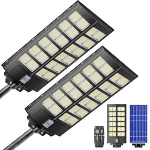 Vzyhik 5000W Solar Street Lights Outdoor,7000K 480000LM Outdoor LED Street Light Dusk to Dawn, LED Wide Angle Lamp with Motion Sensor and Remote Control, for Parking Lot, Yard, etc.2-Pack