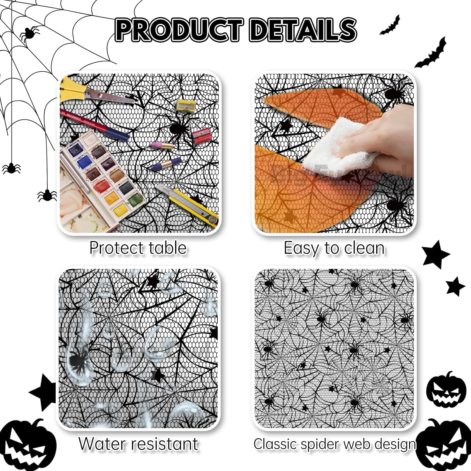 3 Pcs Halloween Spider Web Tablecloth Plastic Black Disposable Rectangle Scary Bat Table Cloths for Birthday Party Decoration Supplies 54 * 108 Inch