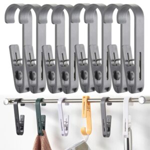 ibetterlife clothes pins heavy duty outdoor - 8pcs large laundry hook hangers with clips closet organizer clamps hanging socks boot bras towels shower pegs for bathroom wardrobe kitchen office, gray