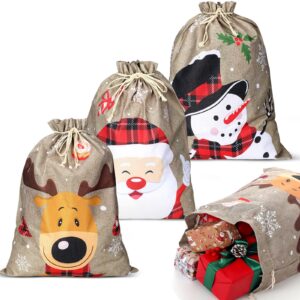 paterr 3 pack christmas burlap gift bags with drawstring 26 x 20 inch large christmas gift bags snowman reindeer santa claus sack holiday bags for candy treat goodie wrapping xmas party supplies