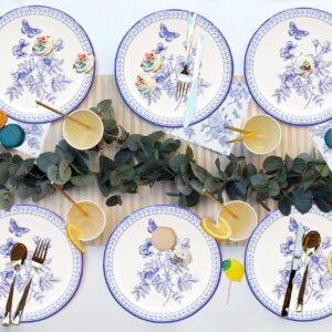 80 Pcs Blue White Flower Party Supplies Blue and White Floral Set 7"Blue White Floral Paper Plates Napkins for Floral Party Theme Bridal Shower Wedding Tea Party Floral Birthday Party Decor |Serves40