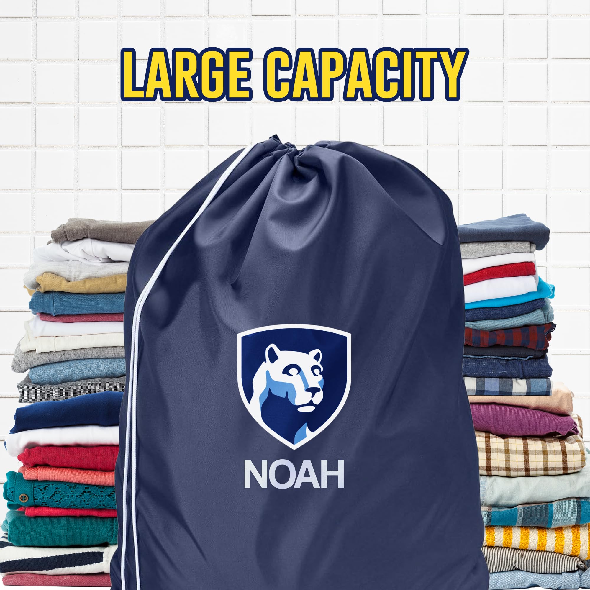 Personalized Laundry Bag, Custom Nylon Laundry Bag with Drawstring Closure, Dorm Room Essentials For College Students Girls and Guys Add Your College Logo or Your Team Design