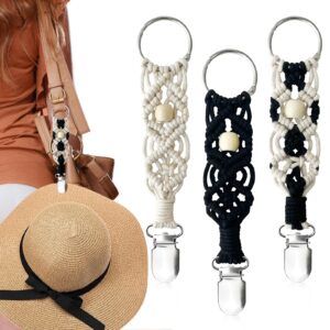 3pcs hat clips for travel on bag, bohemia hat holder for travel, 3 colours for multiple occasions and different combinations of bags and hats black white