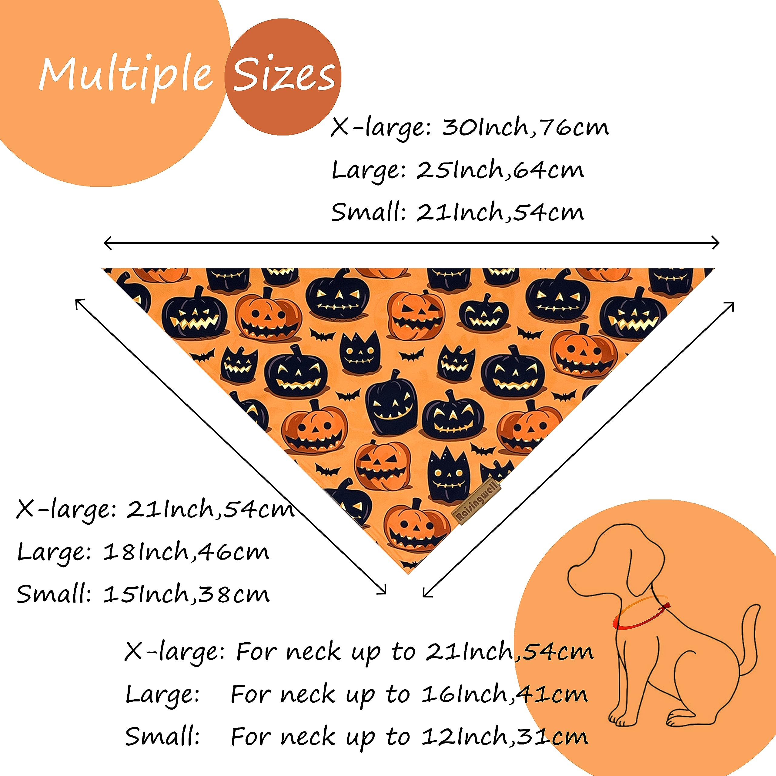 Raisingwell Halloween Dog Bandanas 2 Pack Bat Pumpkin Pattern Dog Bibs Reversible Washable Durable Fall Dog Scarf Suitable for Small to X- Large Breed Dog Boy and Girl (Large)