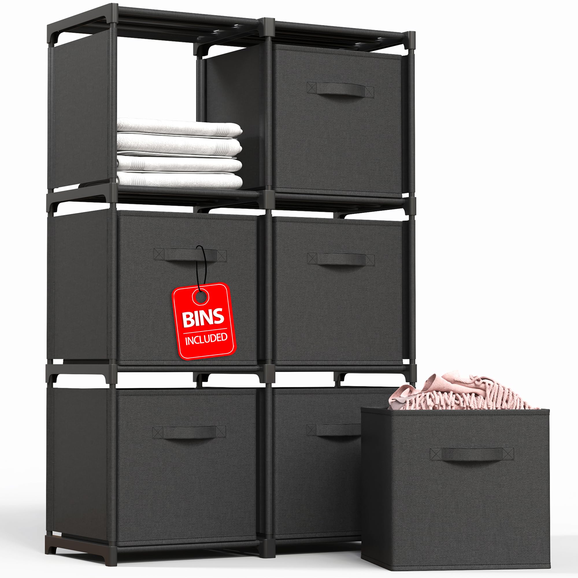 Iwaiting Outdoor 6 Cube Storage Organizer, Cube Storage Shelf with 6 Extra Drawers, Strong Load-Bearing Capacity, Portable Shelves for Bedroom, Living Room, Home, Office