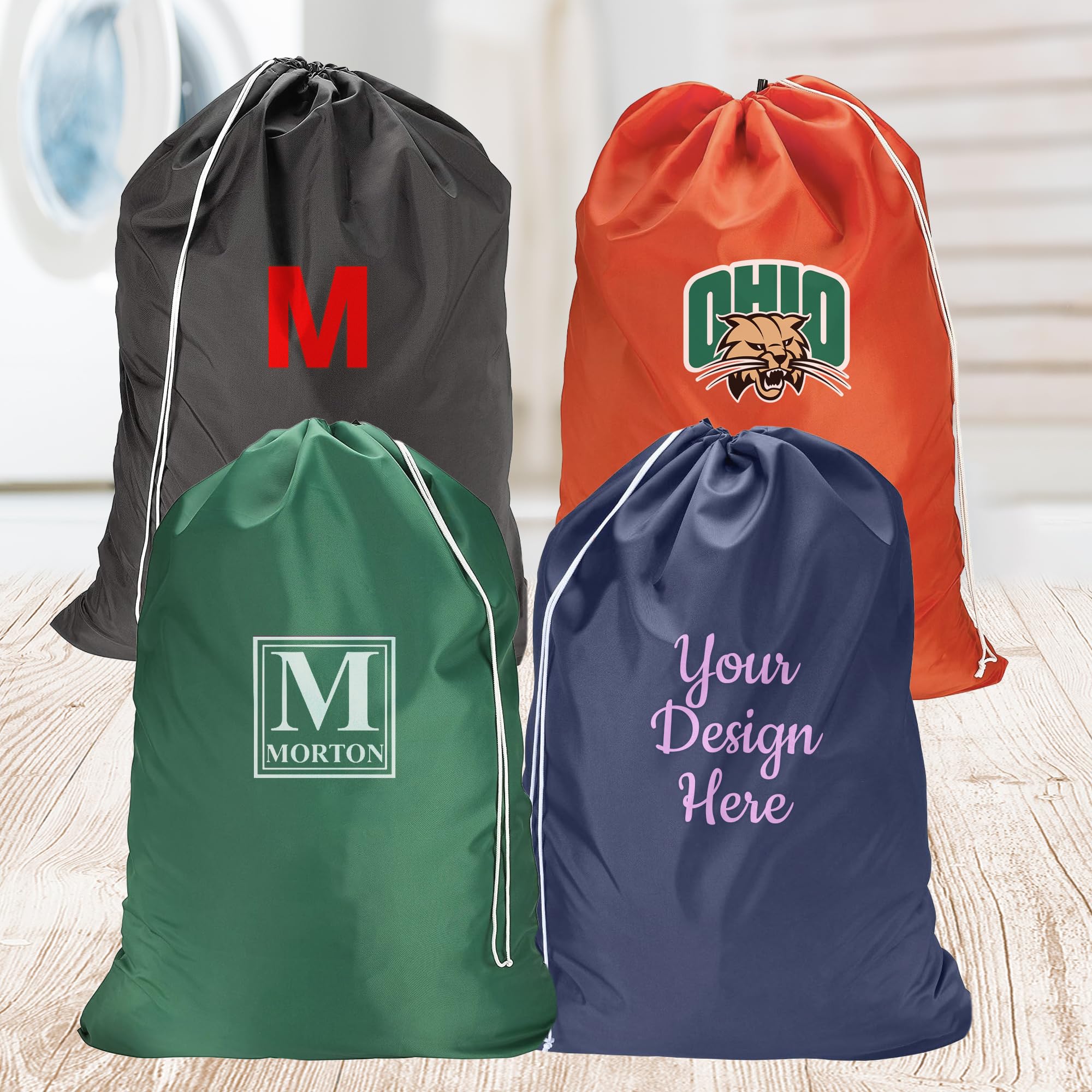 Personalized Laundry Bag, Custom Nylon Laundry Bag with Drawstring Closure, Dorm Room Essentials For College Students Girls and Guys Add Your College Logo or Your Team Design