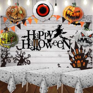 3 Pcs Halloween Spider Web Tablecloth Plastic Black Disposable Rectangle Scary Bat Table Cloths for Birthday Party Decoration Supplies 54 * 108 Inch