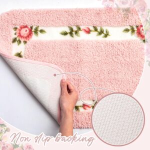 3 Pcs Rose Flowers Coquette Bathroom Rugs Set Coquette Rug Bathroom Bedroom Living Room Carpet, Floral Flower Rugs for Bedroom Non Skid Absorbent Romantic Rose Flower Area Rugs 3 Shapes(Pink)