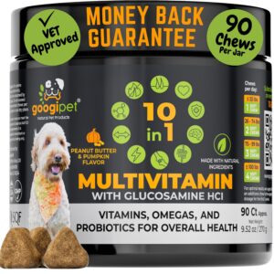 Googipet Premium 10 in 1 Dog Vitamins Multivitamin Chewable w/Dog Probiotics for Gut Health, Dog Vitamins and Supplements w/Vitamin C & Glucosamine for Joint Support (Peanut Butter & Pumpkin Flavor)