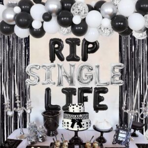 Balterever Gothic Bachelorette Party Decorations Rip Single Life Bachelorette Balloon Garland Kit with Gothic Rip Single Life Banner Rain Curtain for Bridal Shower Engagement